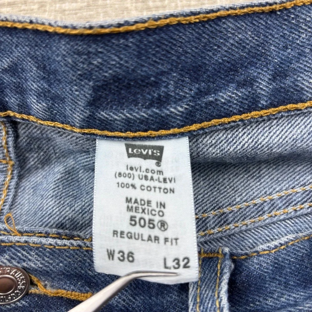 Vintage Levis 505 Mens 36x32 Distressed Jeans Thigh Faded Festival Denim